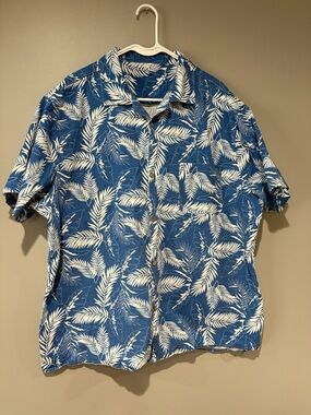 Coofandy Men's Blue White Tropical Cotton Shirt in XXL